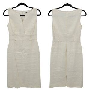 Antonio Melani Ivory Sleeveless Sheath Dress Sz 2 Linen Knee Length Old Money